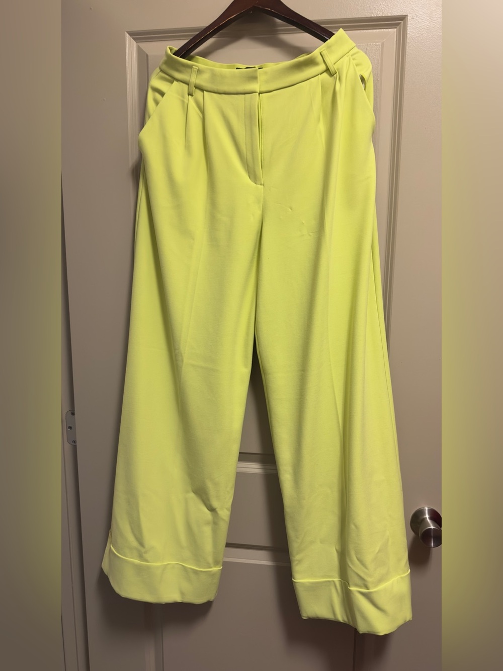 Express Neon Yellow Wide-Leg High Waist Pants